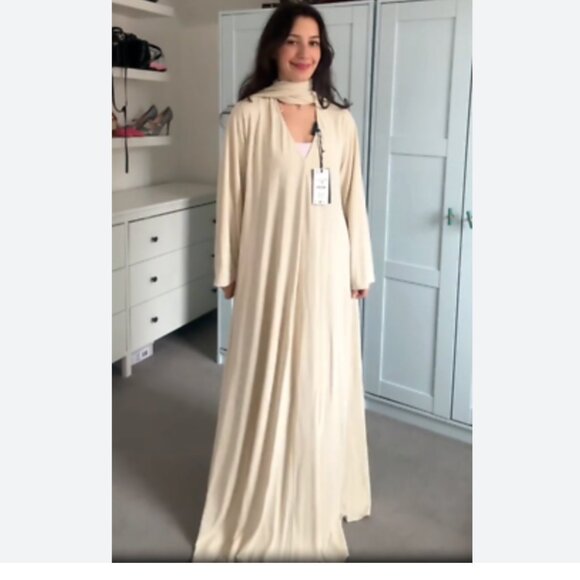 Zara Kate Moss Womens Scarf Maxi Dress M L Beige Ecru Flare Hem 9574/119 NWD - Picture 2 of 16